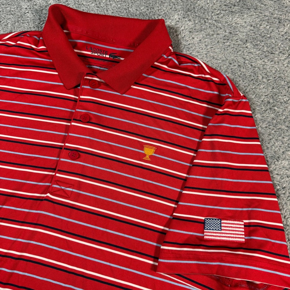 Lacoste Sport Polo Shirt Mens XL Red Striped Golf Championship USA Flag Regular‎